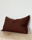 Dark brown linen blend cushion cover with ruffle rectangle design from Ellenvale Trade, perfect for soft furnishings and home decor.