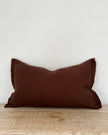 Dark brown linen blend cushion cover with ruffle rectangular design by Ellenvale Trade, perfect for soft furnishings.