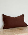 Dark brown linen blend cushion cover with ruffle rectangle design from Ellenvale Trade, soft furnishing decor.