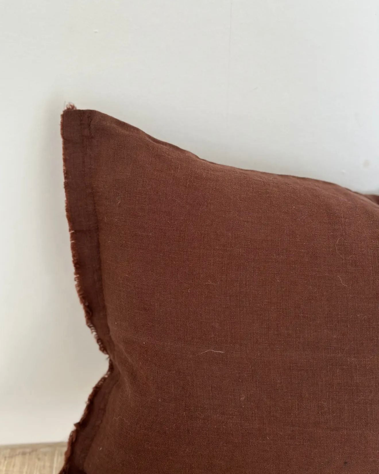 Dark brown linen blend cushion cover with ruffle rectangle design by Ellenvale Trade, perfect for soft furnishings.