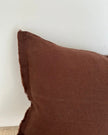 Dark brown linen blend cushion cover with ruffle rectangle design by Ellenvale Trade, perfect for soft furnishings.