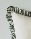Olive green ruffle square cushion cover by Ellenvale Trade, soft furnishings with decorative ruffle detail on fabric.