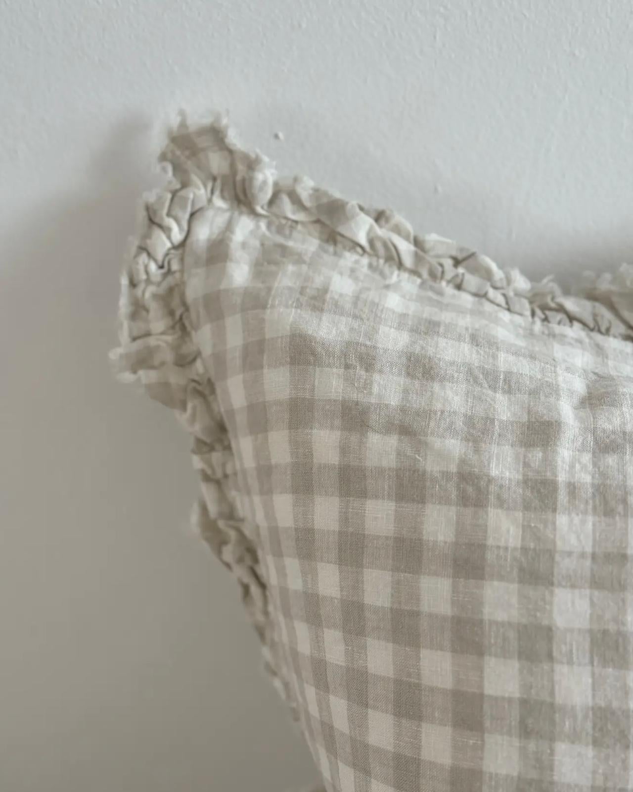 Hallie beige and white square gingham cotton cushion cover from Ellenvale Trade, soft furnishings decor accessory.