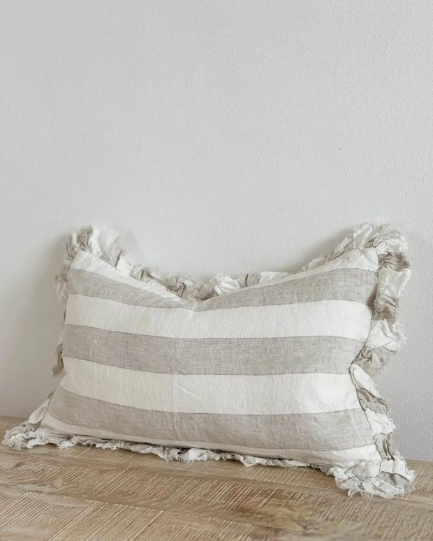 Hallie beige and white wide stripe rectangular cushion cover made of cotton blend, soft furnishings by Ellenvale Trade.
