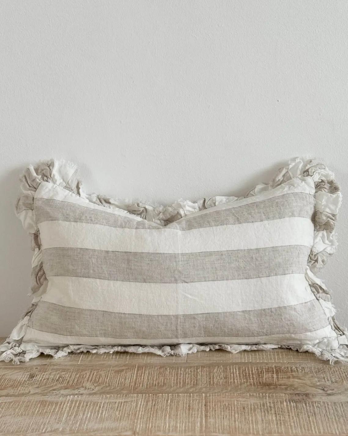 Hallie beige and white wide stripe cotton blend cushion cover by Ellenvale Trade, rectangular soft furnishings with modern stripe design