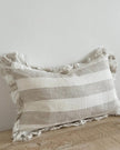Beige and white wide stripe rectangle cotton blend cushion cover by Ellenvale Trade, soft furnishings for home decor.