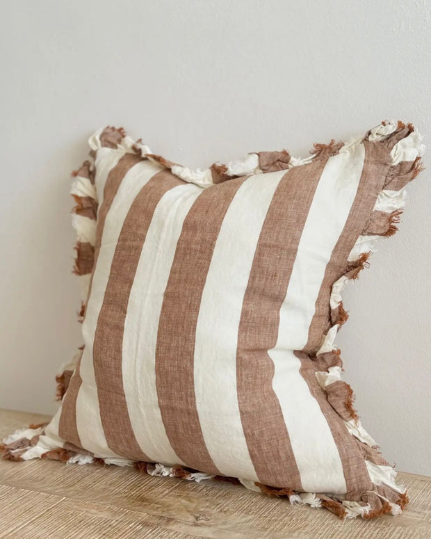 Rust brown and white wide stripe cotton cushion cover from Ellenvale Trade, soft furnishings, with a stylish and cozy design.