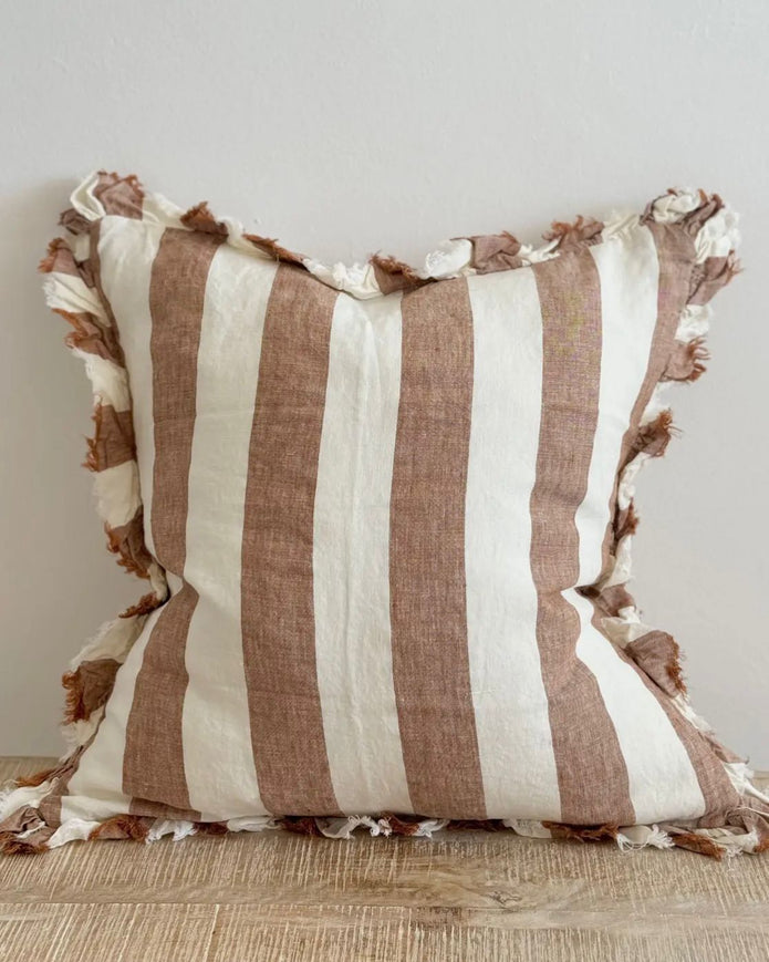 Rust brown and white wide stripe cotton cushion cover by Ellenvale Trade, soft furnishings with a stylish striped pattern.