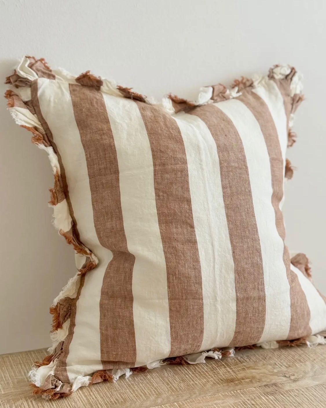 Rust brown and white wide stripe cotton cushion cover by Ellenvale Trade, showcasing soft furnishings with a stylish design.
