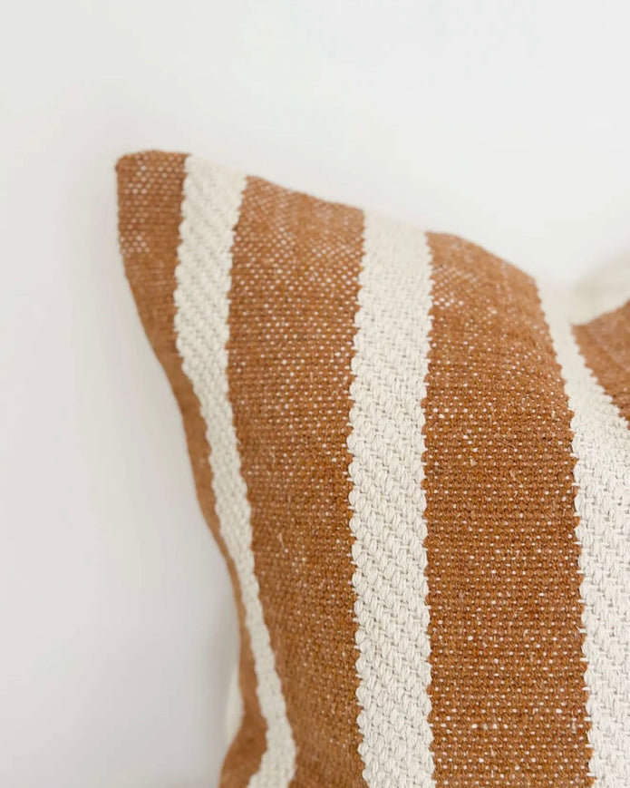 Rust brown and white wide stripe cotton cushion cover from Ellenvale Trade, soft furnishings with a stylish, modern design.