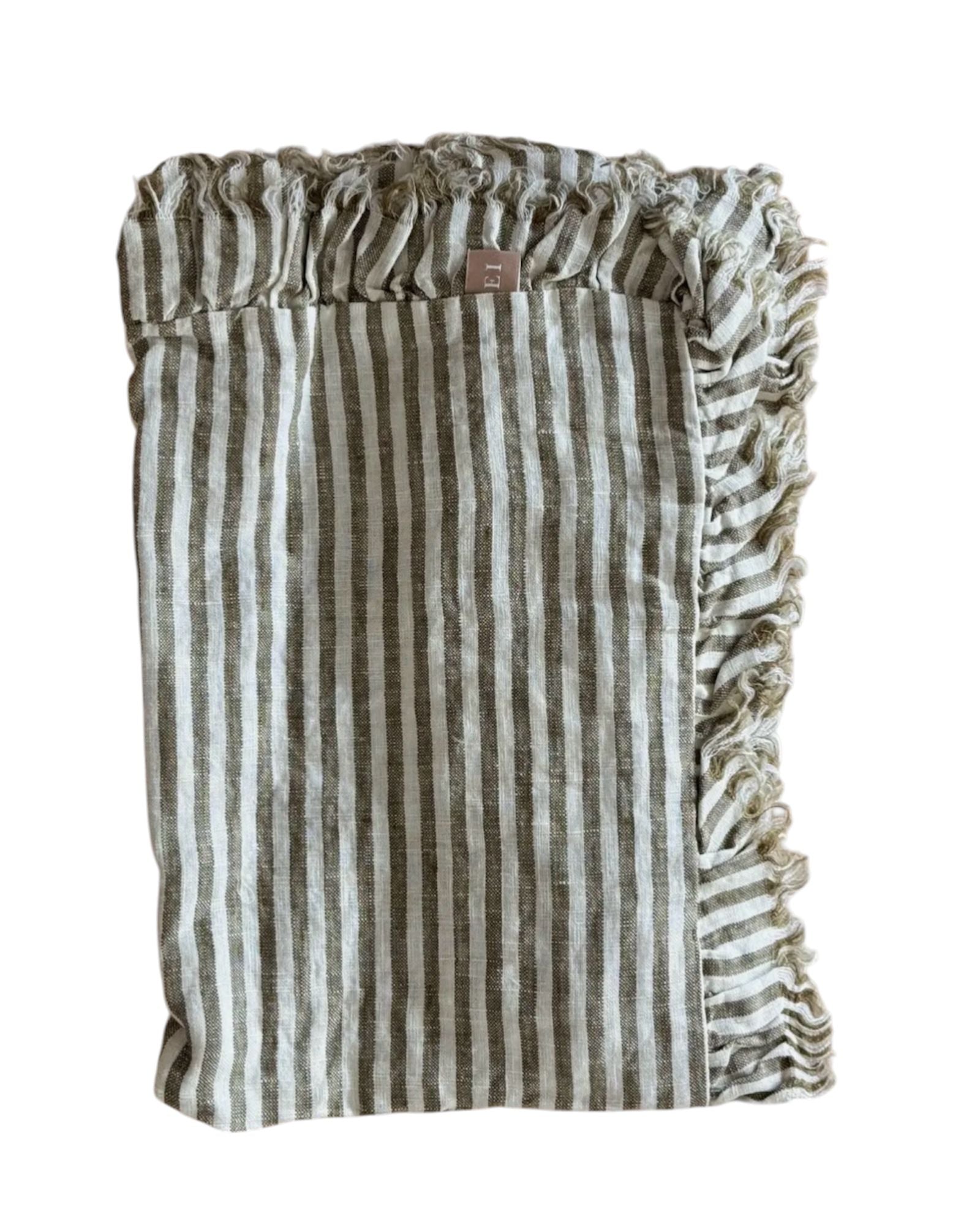 Olive green linen pinstripe table runner from Ellenvale Trade, soft furnishings with a stylish, textured fabric design.