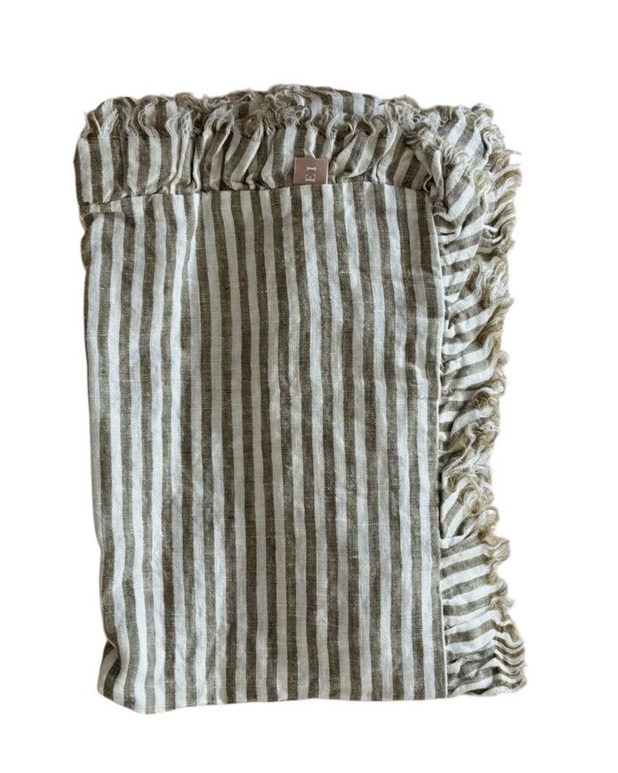 Olive green linen pinstripe table runner from Ellenvale Trade, soft furnishings with a stylish, textured fabric design.