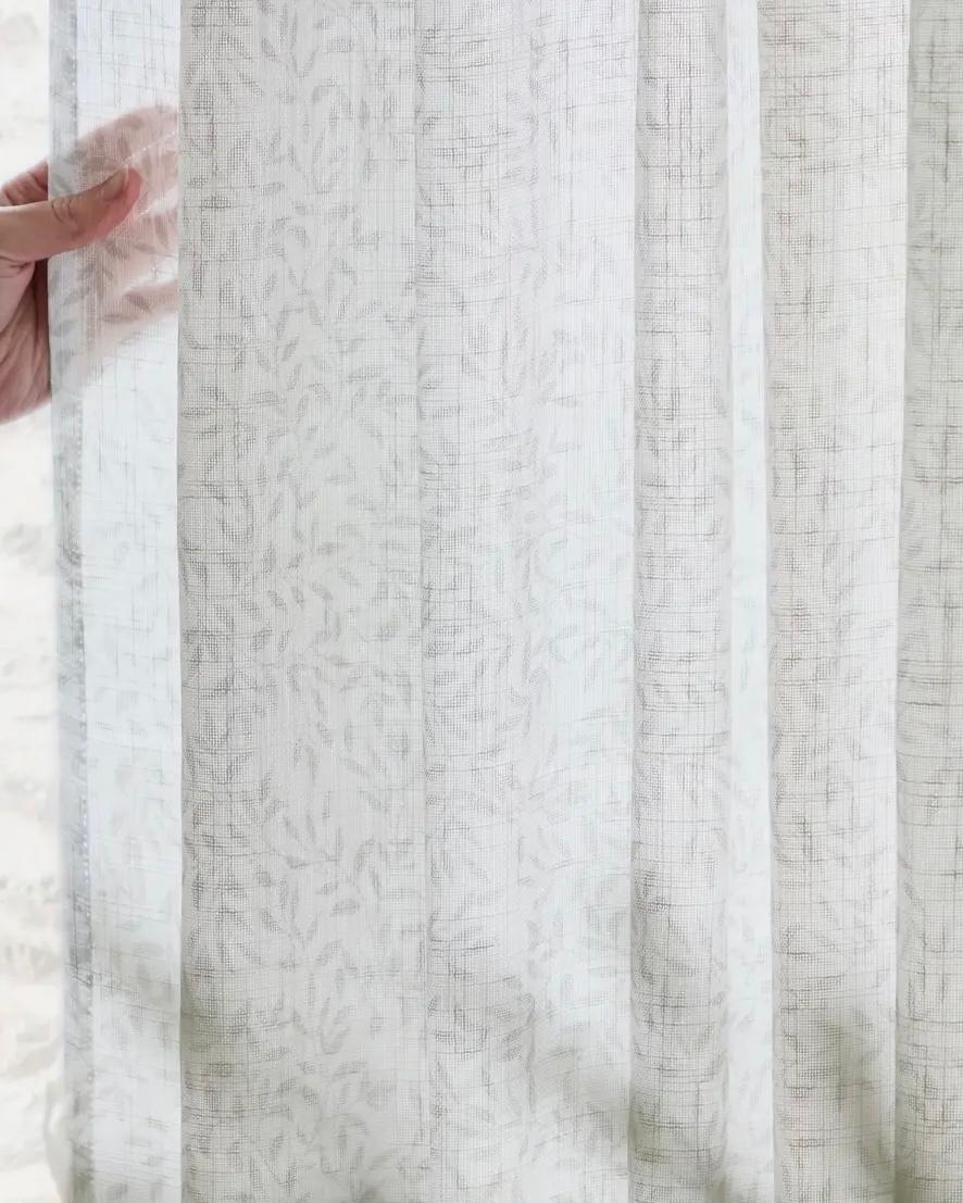 Natural woven sheer voile curtain panel with yard leaf pattern by Riva Home, soft furnishings for light filtering windows.