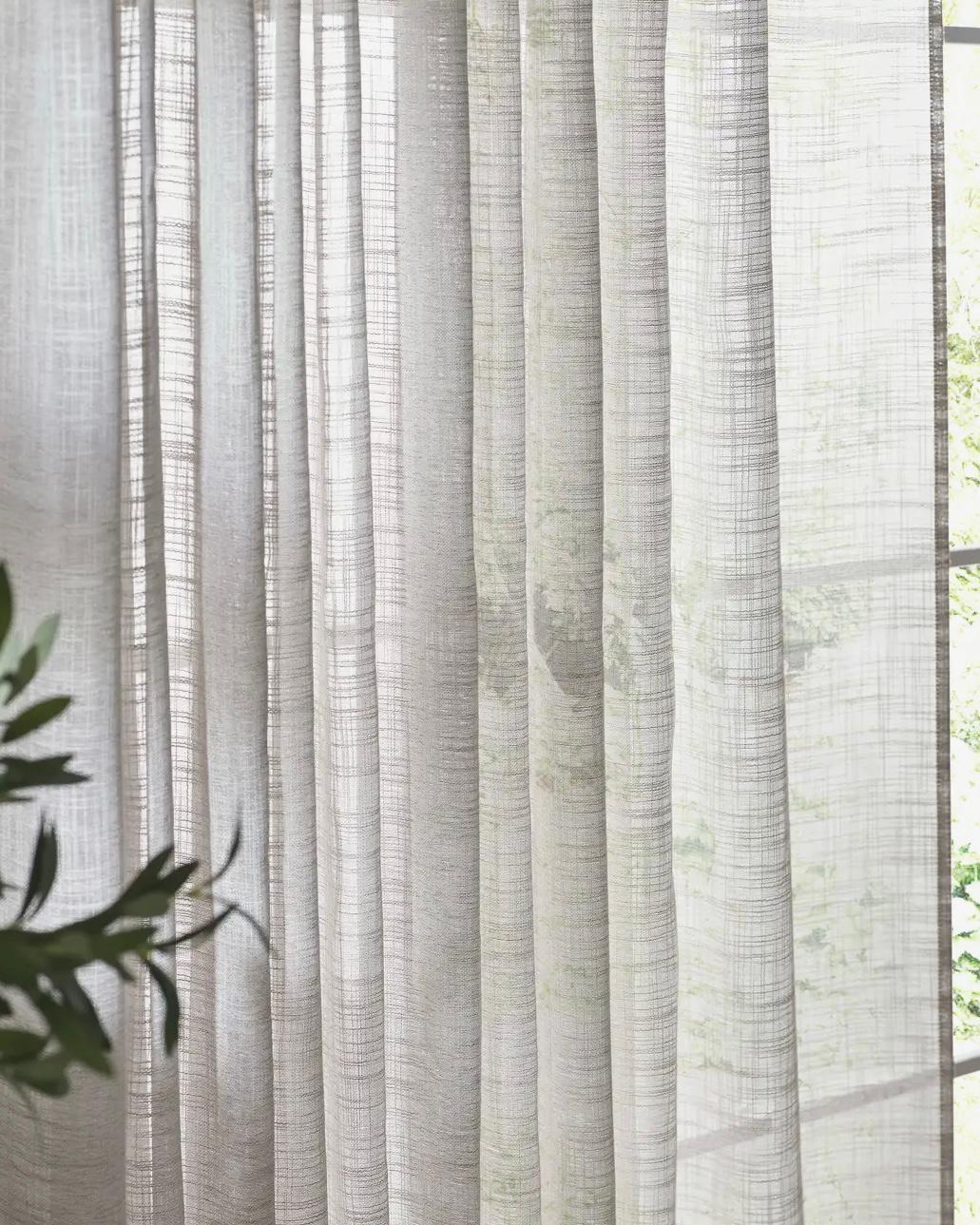 Riva Home Yard Greige woven sheer voile curtain panel with tab top, soft furnishing for elegant window decor.