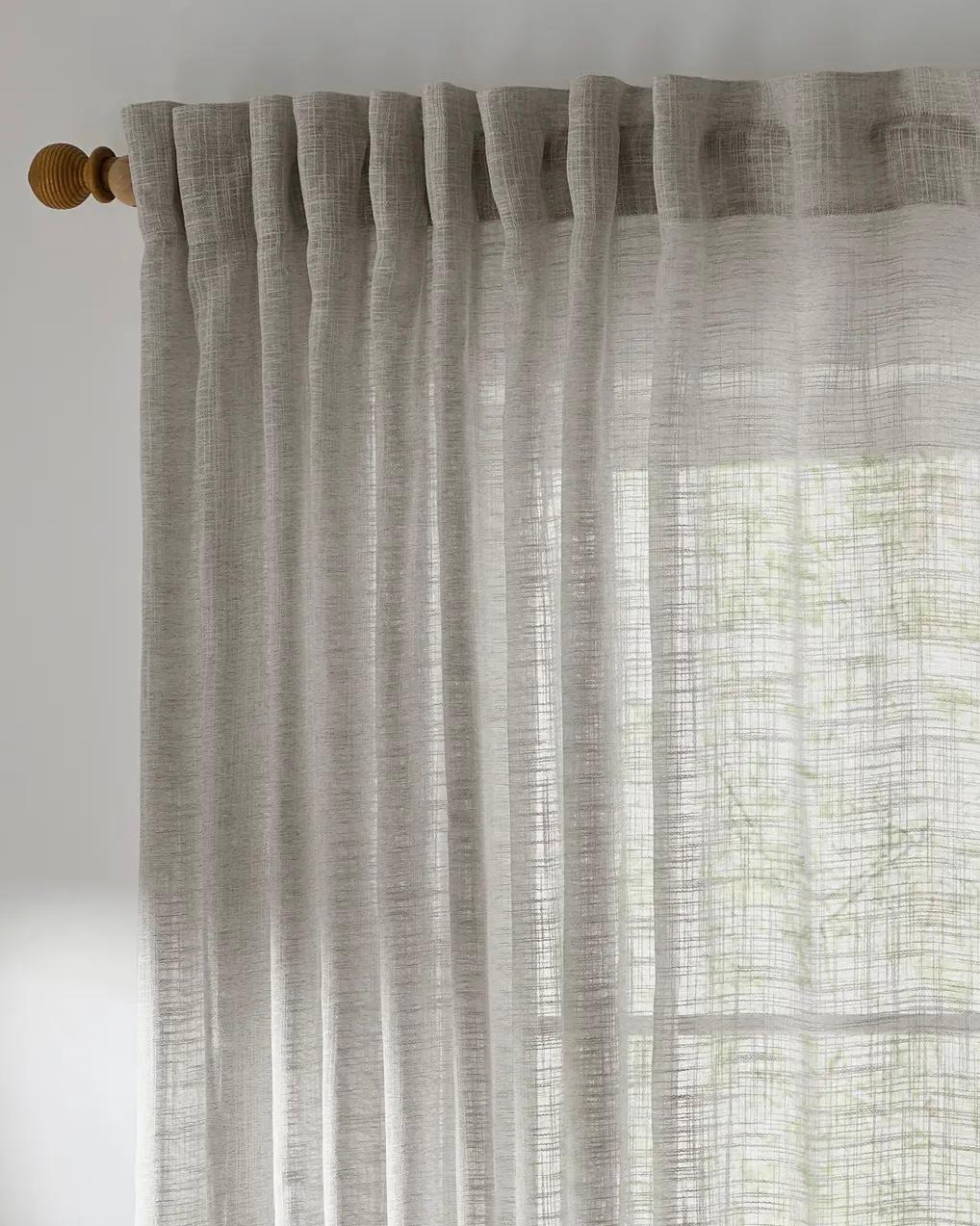 Riva Home Yard Greige woven sheer voile curtain panel with tab top, soft furnishings for elegant window decor.