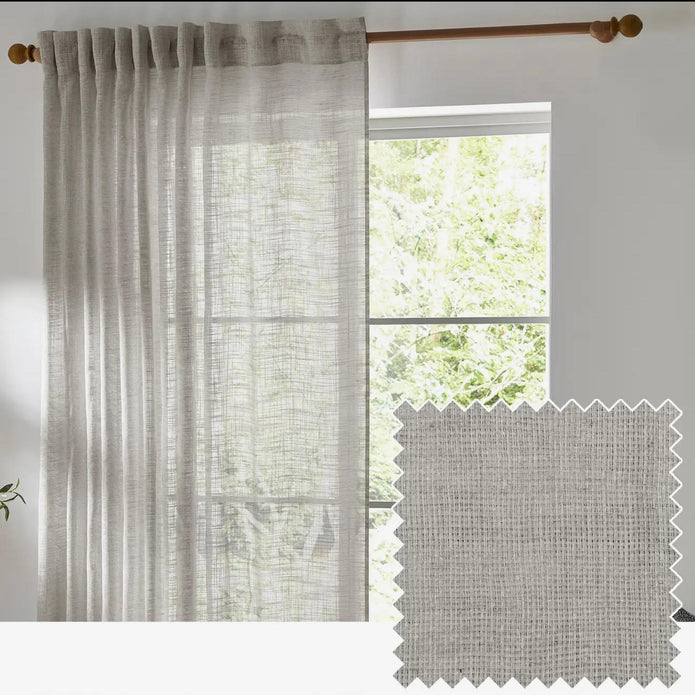Riva Home Yard Greige woven sheer voile curtain panel with tab top, soft furnishings for elegant window decor.