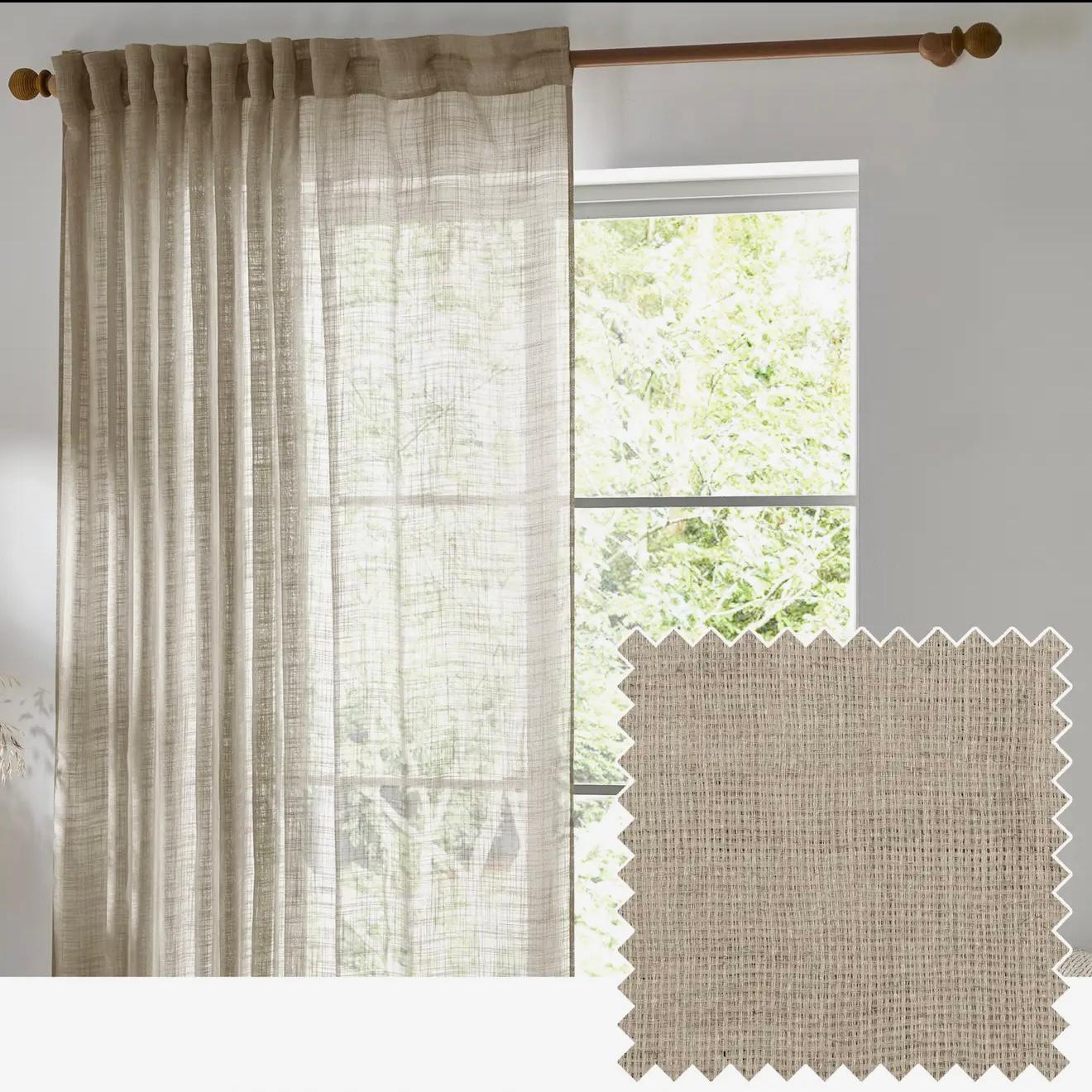 Riva Home Yard Natural woven sheer voile curtain panel hanging, soft furnishings for window decor, lightweight and semi-transparent.