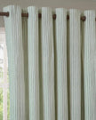 Sage green and black striped blackout eyelet curtains from Riva Home, soft furnishings with eyelet top design for bedroom or living room.