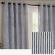 Navy blue and black striped blackout eyelet curtains from Riva Home, soft furnishings for window privacy and light control.