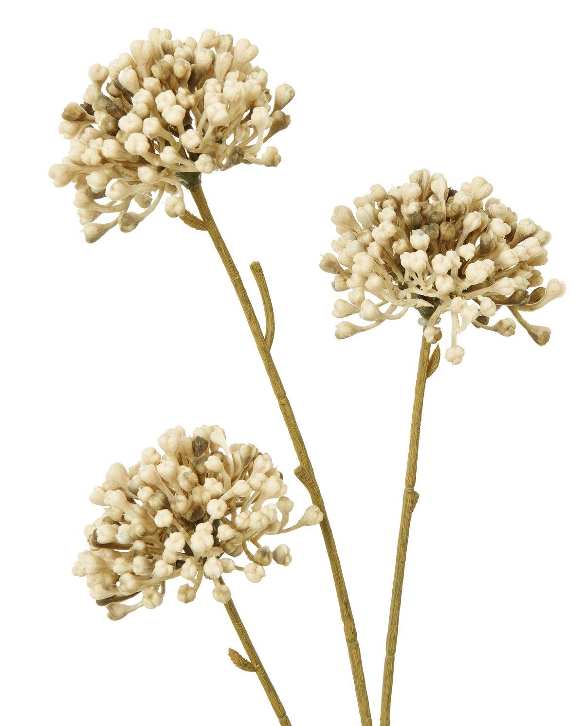 Artificial Hill Interiors Classic Brown Allium stem for realistic floral decor, showcasing the detailed brown flower head and green stem.
