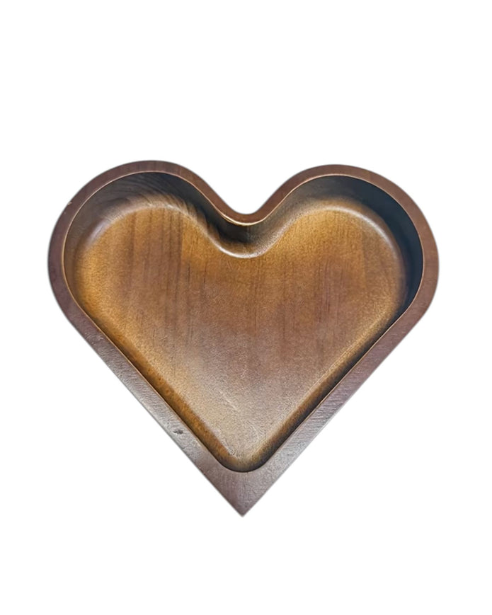 Small dark wood heart-shaped dish from Starlight Express for kitchen and dining, showcasing its smooth finish and compact size.