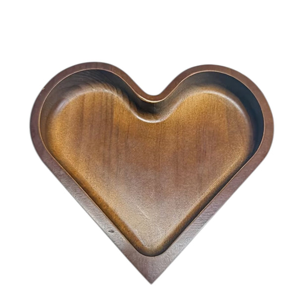 Small dark wood heart-shaped dish from Starlight Express for kitchen and dining, showcasing its smooth finish and compact size.