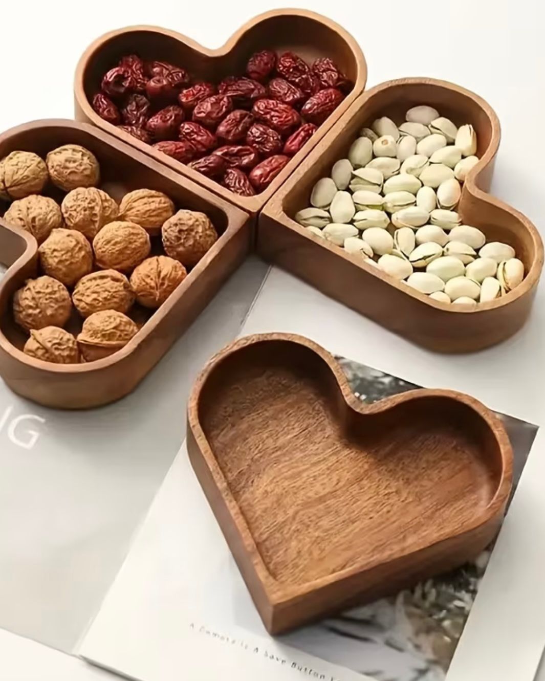 Small dark wood heart dish for kitchen and dining, featuring a handcrafted design by Starlight Express.
