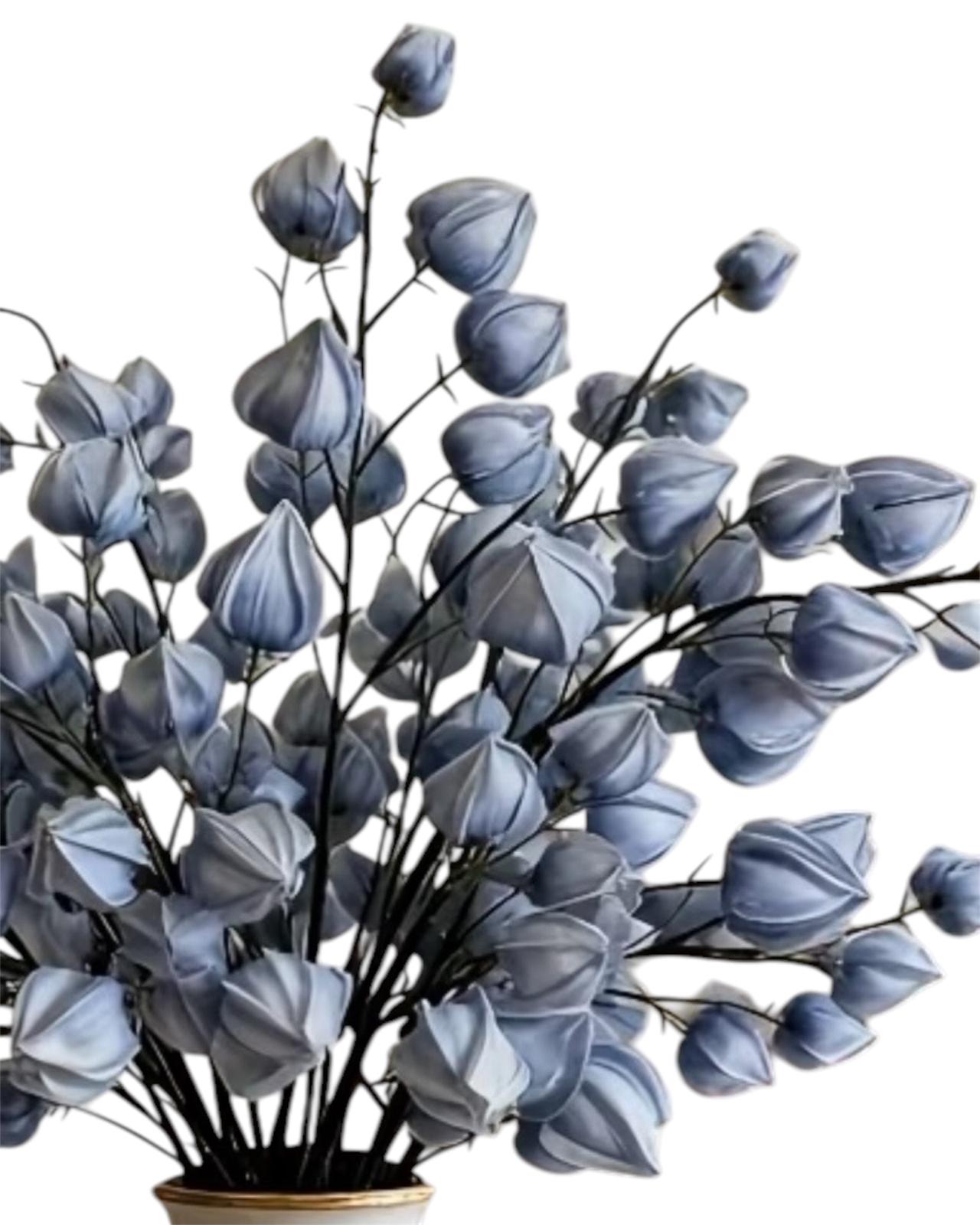 Artificial dusky blue lantern stem from Starlight Express, detailed faux plant with lantern-shaped blooms for decorative arrangements.