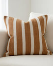 Rust brown and white wide stripe cotton cushion cover by Ellenvale Trade, featuring soft furnishings design with bold stripe pattern.