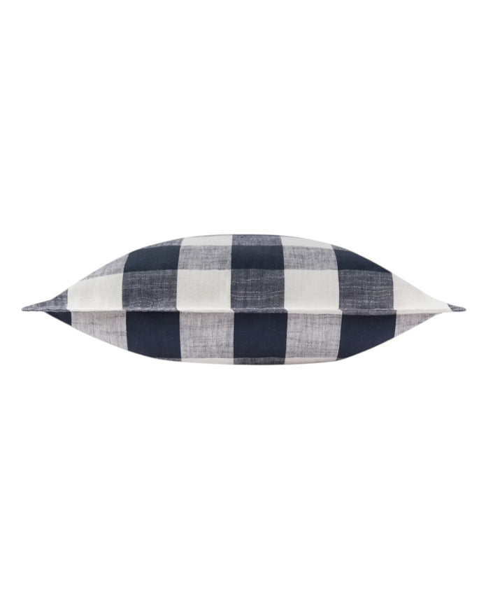 Navy blue check outdoor garden seat scatter cushion cover by Riva Home, soft furnishings for patio or garden furniture.