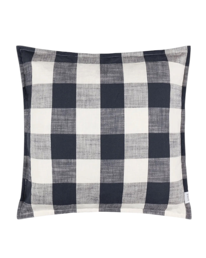 Navy blue check outdoor garden seat scatter cushion cover by Riva Home, soft furnishings, with floral pattern and zipper closure.