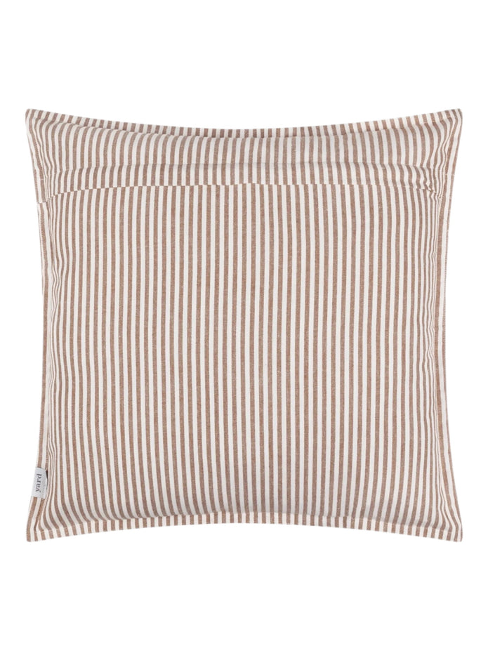 Terracotta striped outdoor garden seat scatter cushion cover by Riva Home, featuring soft furnishings fabric and vibrant striped pattern.
