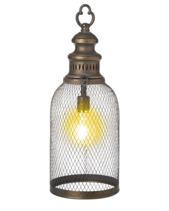 LED Light Up Metal Mesh Lantern by Heaven Sends, showcasing a decorative outdoor lighting fixture with a glowing LED inside.