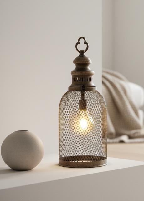 LED Light Up Metal Mesh Lantern from Heaven Sends, illuminated with a glowing metal mesh design for decorative lighting.
