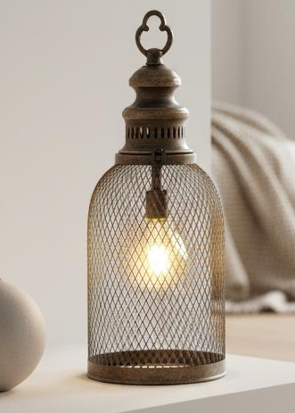 Heaven Sends LED light-up metal mesh lantern for indoor and outdoor lighting, showcasing a decorative, illuminated lantern design.