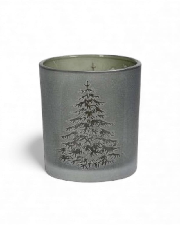 Frosted Tree Design Green Tealight Holder