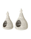 White Moroccan style tealight lantern for decorative lighting, featuring intricate patterns and a classic design by Heaven Sends.