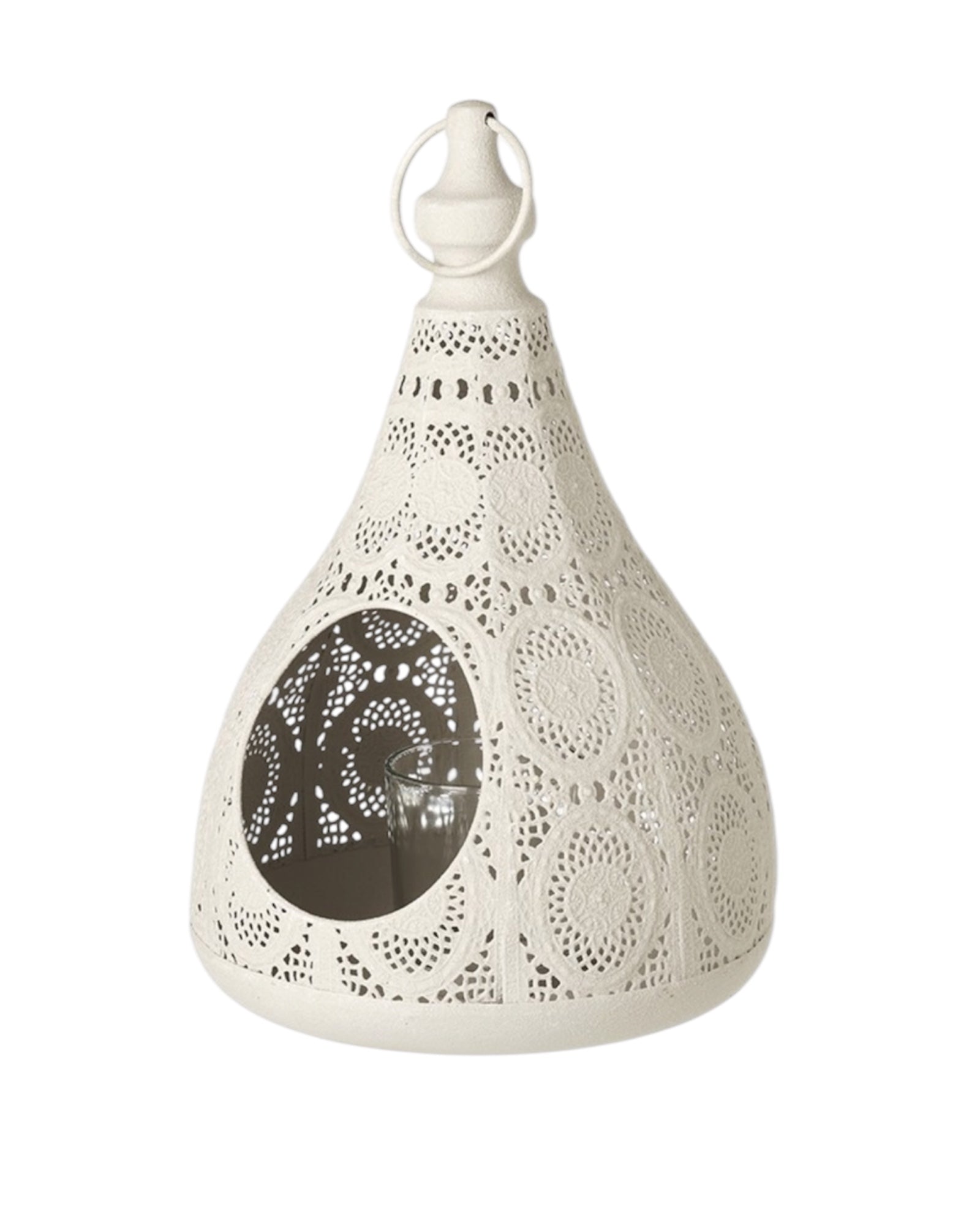 White Moroccan style tealight lantern from Heaven Sends, featuring intricate cut-out patterns and a classic lighting design.