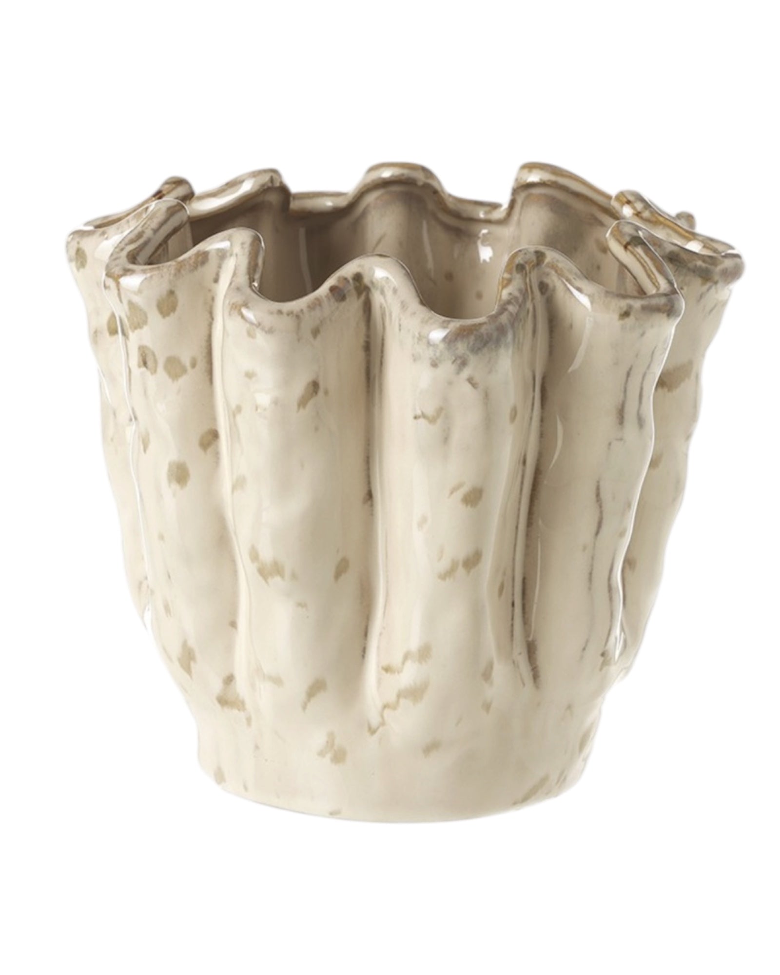 Neutral ceramic wavy vase for home décor, featuring a smooth, flowing design in a neutral tone by Heaven Sends.