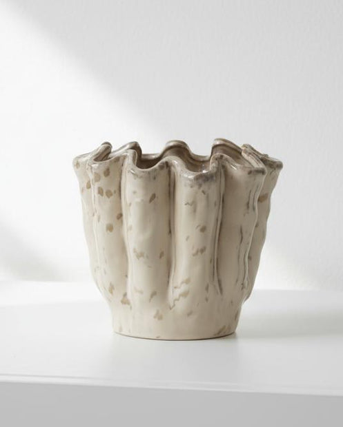 Neutral ceramic wavy vase for home décor by Heaven Sends, featuring a stylish, textured design perfect for modern interior accents.