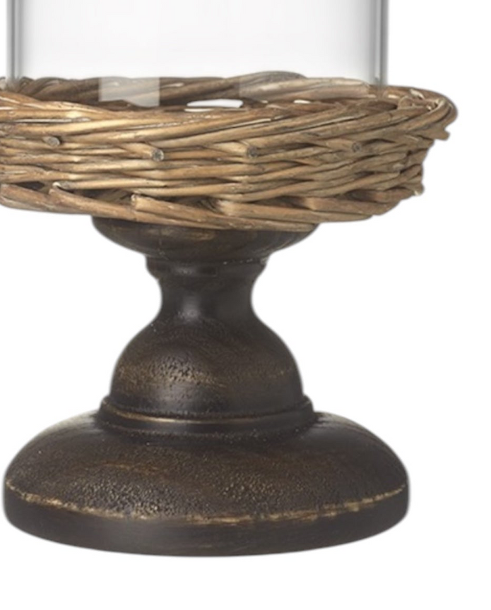 Small glass cloche on a metal and wicker base, decorative home décor piece from Heaven Sends.