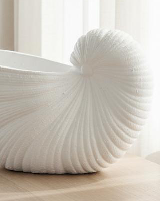 Large white matte shell vase by Heaven Sends, decorative ceramic vase with a textured shell design for modern home decor.