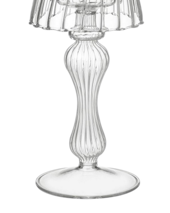 Heaven Sends glass lampshade tealight holder for home décor, clear cylindrical design with a tealight candle inside.