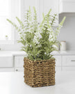 Artificial white lavender plant in a rattan pot, decorative Heaven Sends artificial plant for home or office decor