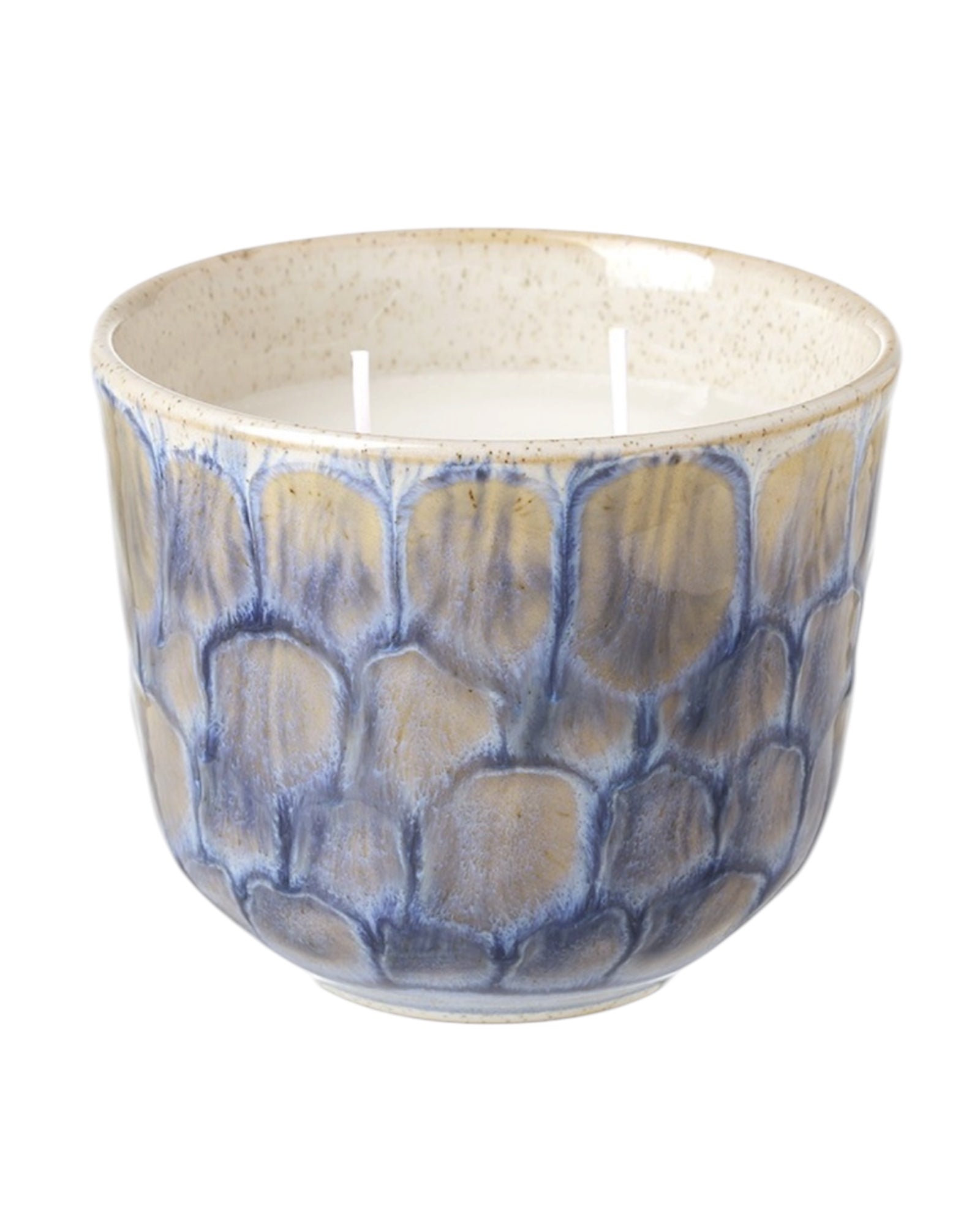 Navy blue two-wick ceramic candle from Heaven Sends, stylish candle with dual wicks in a ceramic holder.