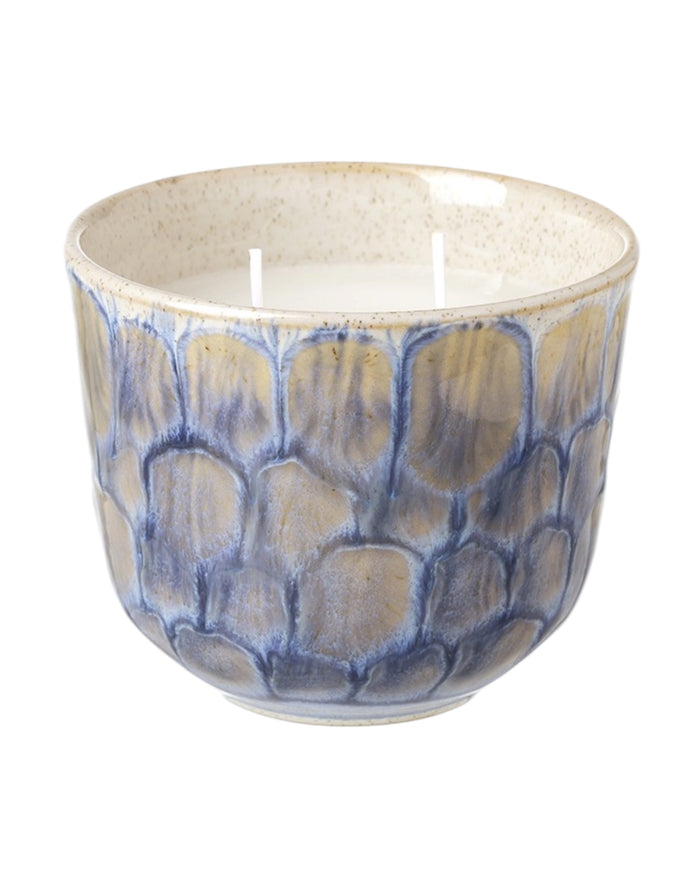 Navy blue two-wick ceramic candle from Heaven Sends, stylish candle with dual wicks in a ceramic holder.