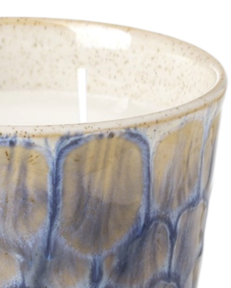 Navy blue two wick ceramic candle by Heaven Sends, showcasing a sleek ceramic container with two wicks for a cozy glow.