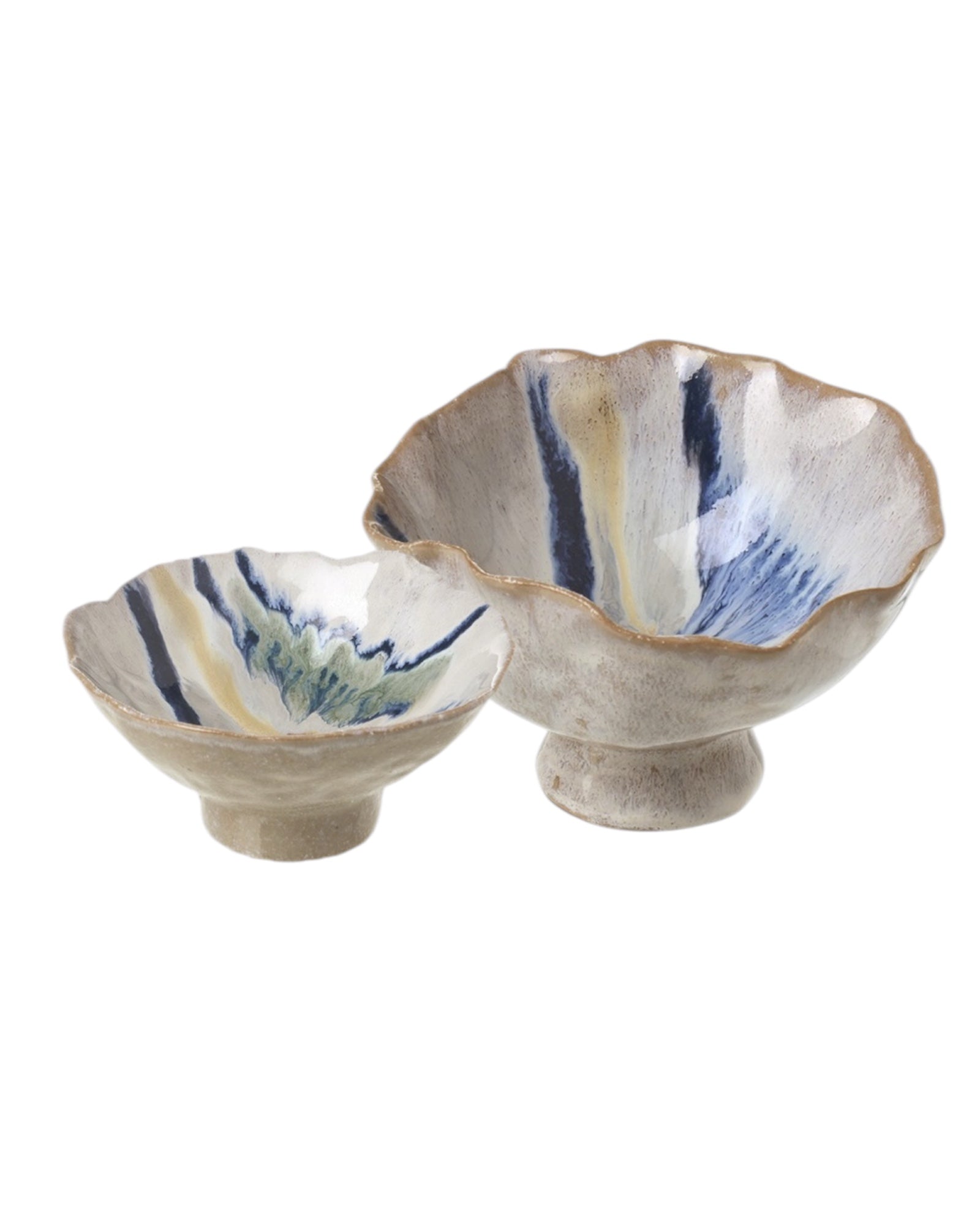 White and blue porcelain footed bowl, a decorative home décor piece by Heaven Sends with intricate design details.