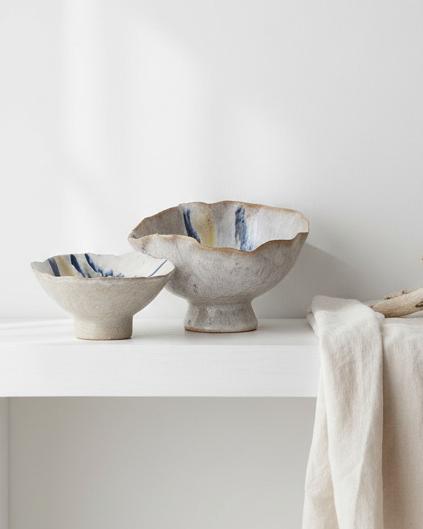 White and blue porcelain footed bowl, decorative home décor piece with intricate patterns, by Heaven Sends.
