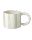Sage green and white striped ceramic mug from Heaven Sends with a smooth handle and glossy finish.